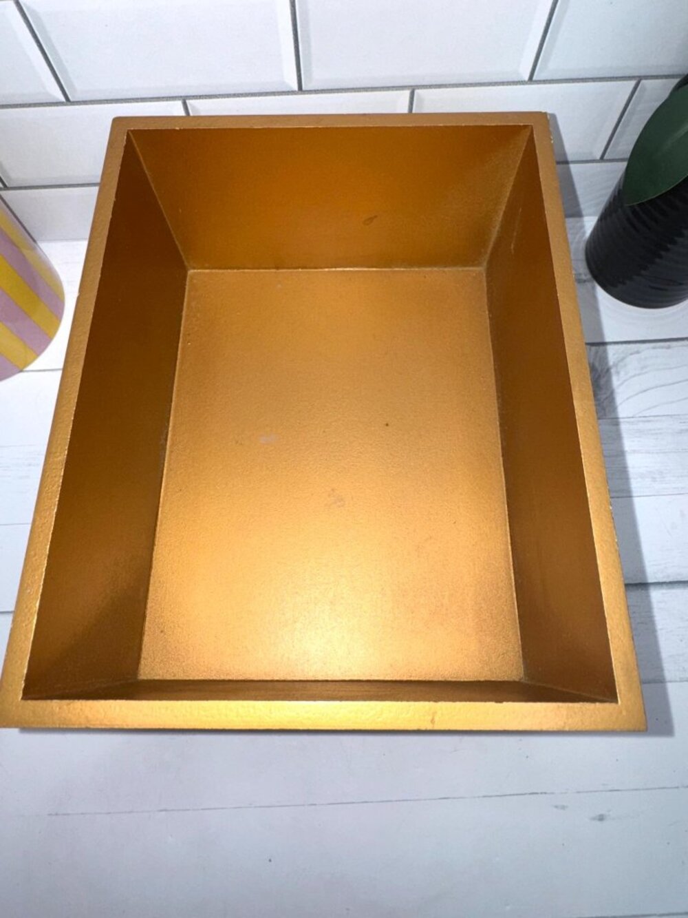 Boho Holiday Decorative Gold Box With Glittered Green & Blue Detailing - Picture 7 of 10